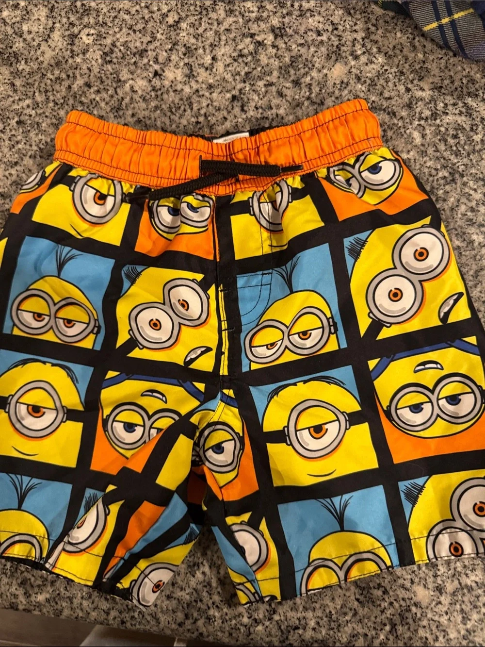 Kids' Cartoon Minion Swim Trunks - Yellow, Orange, Blue